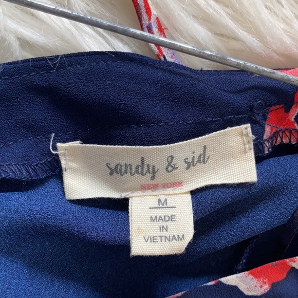Sandy & sid floral navy pink short sleeve open stringy back blouse top shirt - Picture 11 of 17